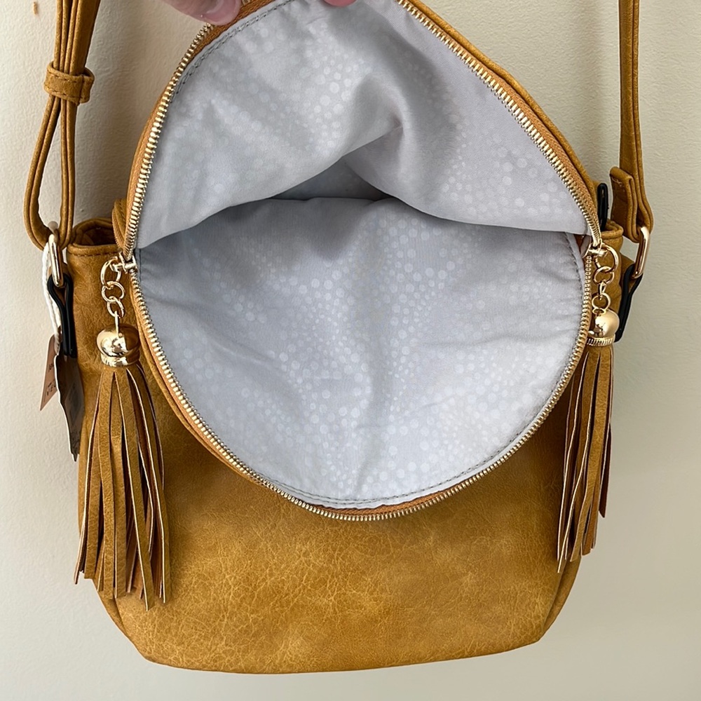 Alyssa vegan leather flap over crossbody handbag purse with tassels. NWT - Picture 5 of 16